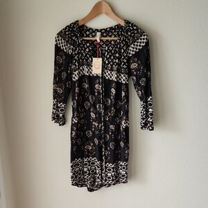 RAGA Black and White Floral 3/4 Sleeve Romper Sz S NWT Boho Cottage Granola Girl